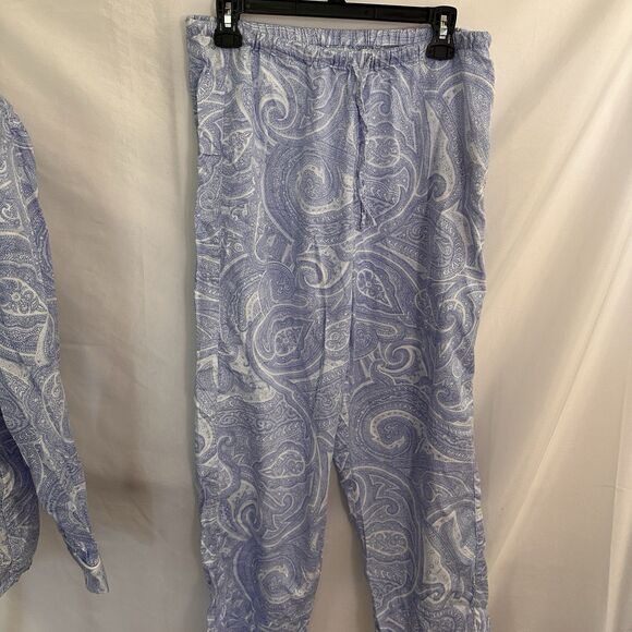 LAUREN RALPH LAUREN Paisley Blue White 2 PIECE PAJAMA Set size Medium - Picture 4 of 6